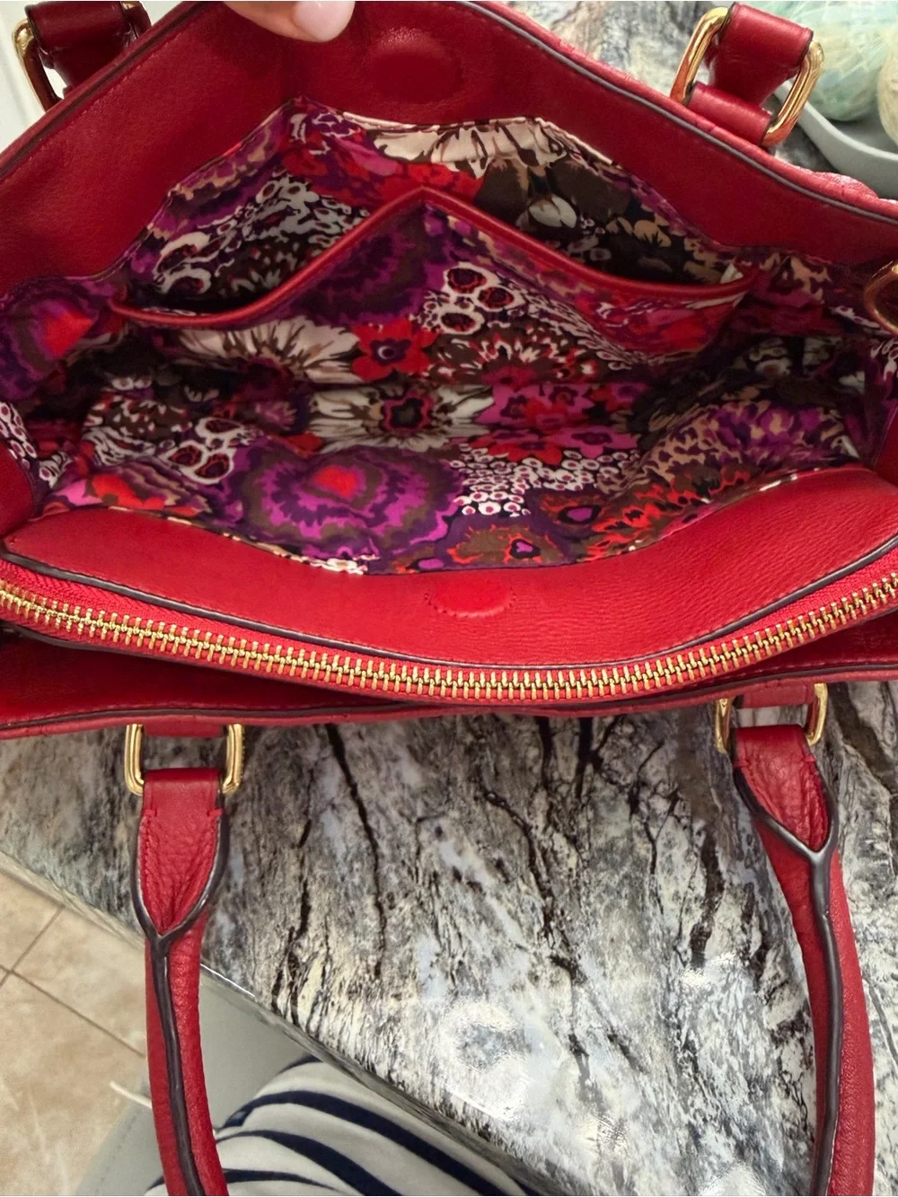 Vera Bradley Quilted Red Satchel with Gold Hardware